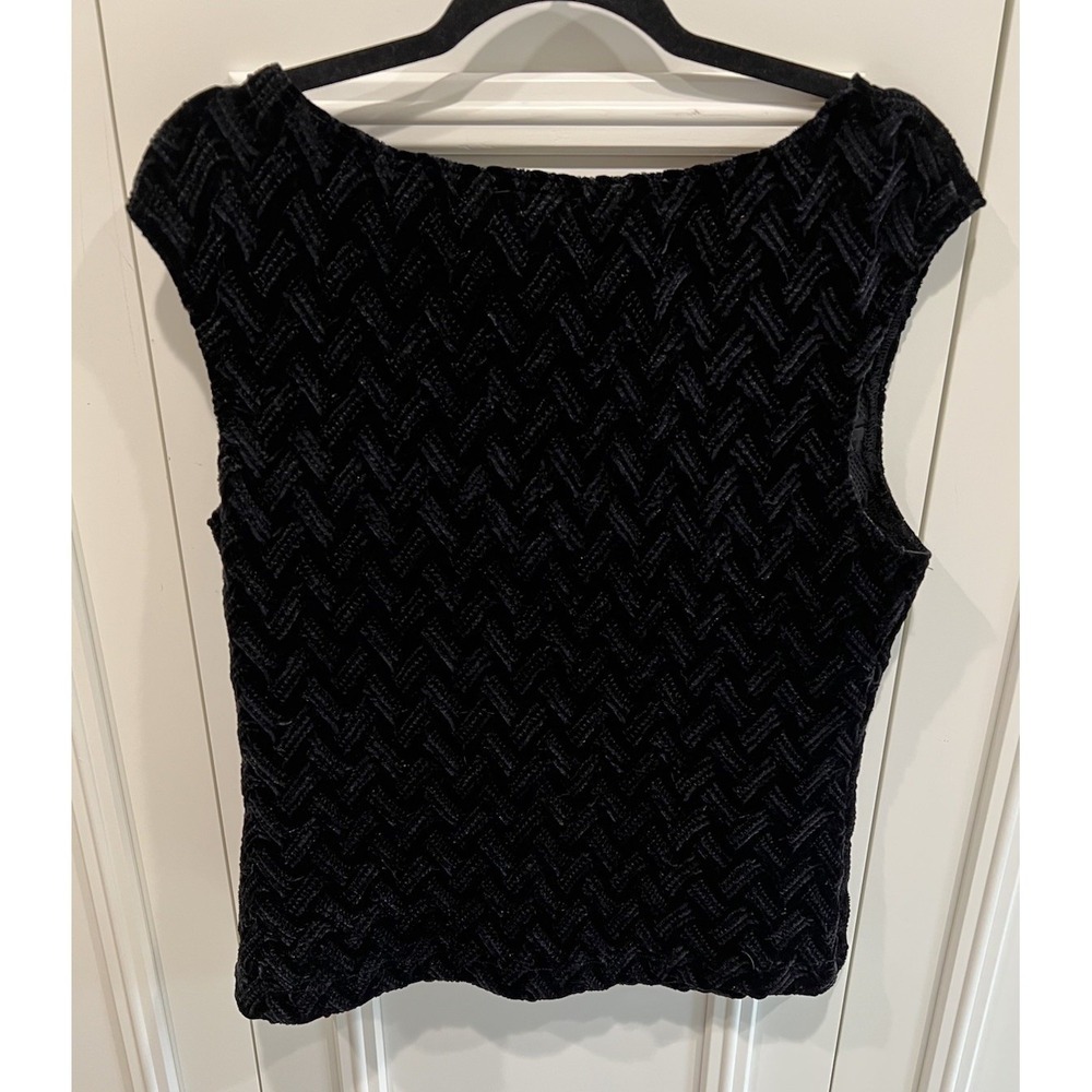 Vtg Joseph Ribkoff Black Velvet Textured Sleeveless Top Minimalist Designer‎